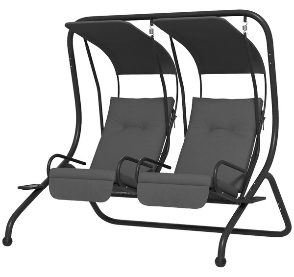 Outsunny Altalena Hollywoodschaukel da giardino, resistente alle intemperie, 2 sedute separate, 2 porta bevande, 170 cm x 136 cm x 170 cm, Grigio