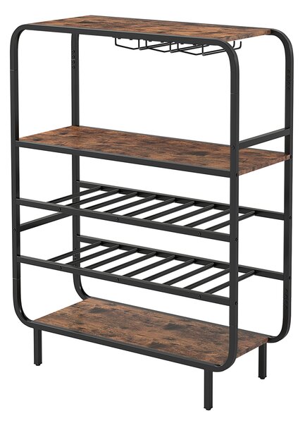 Costway Portabottiglie per vino da 16 bottiglie con portacalici, Scaffale da pavimento a 5 ripiani stile industriale metallo per cucina home bar
