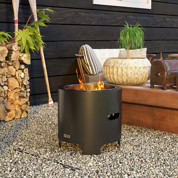 Outsunny Brasero senza fumo per esterno, rotondo e portatile in metallo con attizzatoio - diametro 45 cm - nero