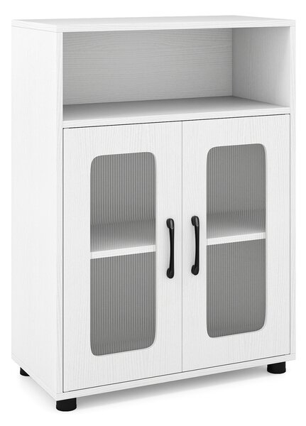 Costway Mobiletto da bagno autoportante con 2 ante ripiano regolabile a 3 livelli scomparto aperto, Organizer per bagno design anti-ribaltamento Bianco