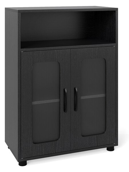 Costway Mobiletto da bagno autoportante con 2 ante ripiano regolabile a 3 livelli scomparto aperto, Organizer per bagno design anti-ribaltamento Nero
