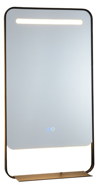 Costway Specchio da bagno led con mensola cornice alluminio funzione antiappannamento, Specchio da trucco 3 colori luce luminosità regolabile