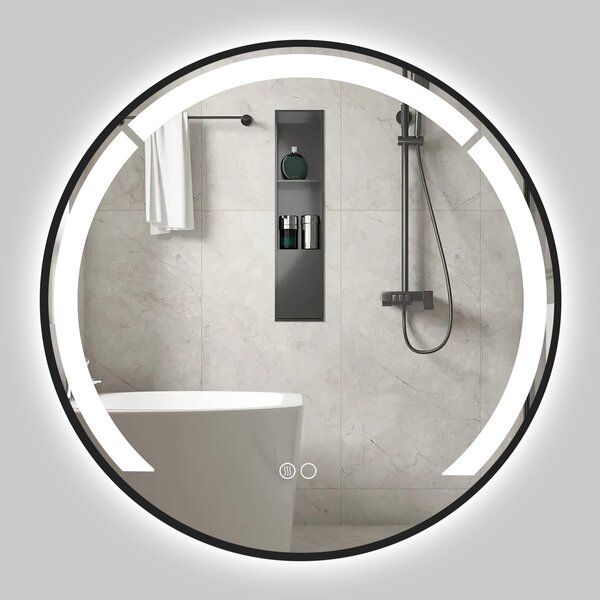 Costway Specchio da bagno led rotondo 60 cm cornice alluminio funzione antifog, Specchio da toeletta 3 colori luce luminosità regolabile specchio smart da parete