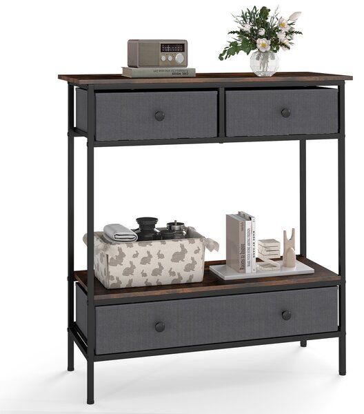 Costway Tavolo consolle industriale con cassetti e ripiano aperto struttura in metallo, Tavolino rustico da soggiorno dimensioni 80 x 30 x 85,5 cm