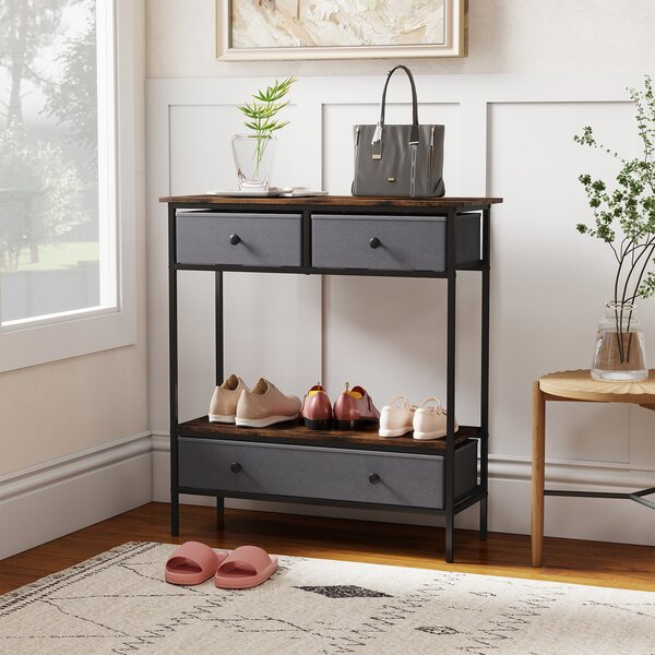 Costway Tavolo consolle industriale con cassetti e ripiano aperto struttura in metallo, Tavolino rustico da soggiorno dimensioni 80 x 30 x 85,5 cm
