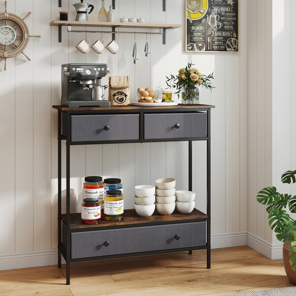 Costway Tavolo consolle industriale con cassetti e ripiano aperto struttura in metallo, Tavolino rustico da soggiorno dimensioni 80 x 30 x 85,5 cm