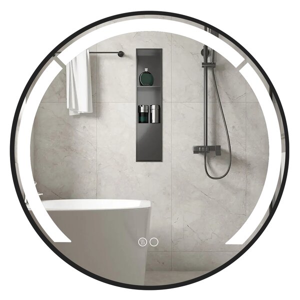 Costway Specchio da bagno led rotondo 60 cm cornice alluminio funzione antifog, Specchio da toeletta 3 colori luce luminosità regolabile specchio smart da parete