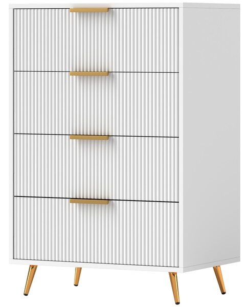 HOMCOM Comoda da Camera Moderna con 4 Cassetti Frontali con Design Ondulato Anti-ribaltamento 60x40x90 cm Bianco