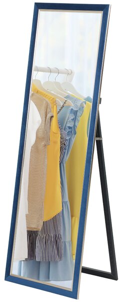 HOMCOM Specchio a Figura Intera 150x50 cm con Cornice in Velluto e Supporto per Soggiorno Camera da Letto Blu