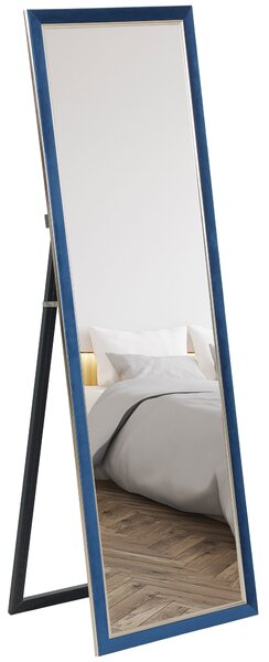 HOMCOM Specchio a Figura Intera 150x50 cm con Cornice in Velluto e Supporto per Soggiorno Camera da Letto Blu