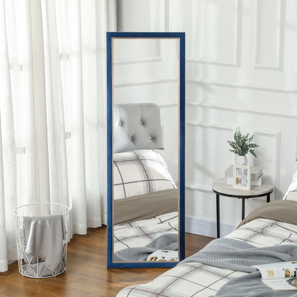 HOMCOM Specchio a Figura Intera 150x50 cm con Cornice in Velluto e Supporto per Soggiorno Camera da Letto Blu
