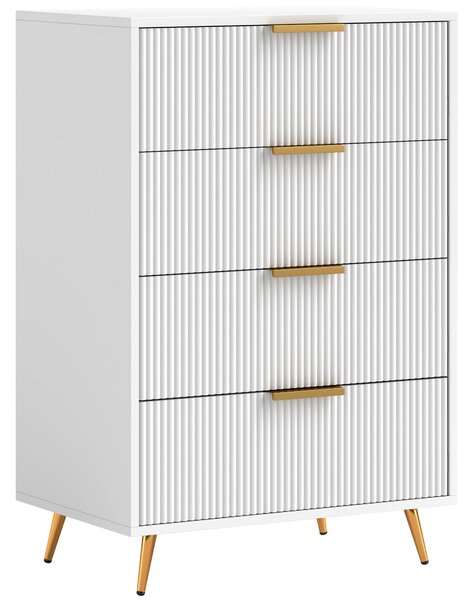 HOMCOM Comoda da Camera Moderna con 4 Cassetti Frontali con Design Ondulato Anti-ribaltamento 60x40x90 cm Bianco