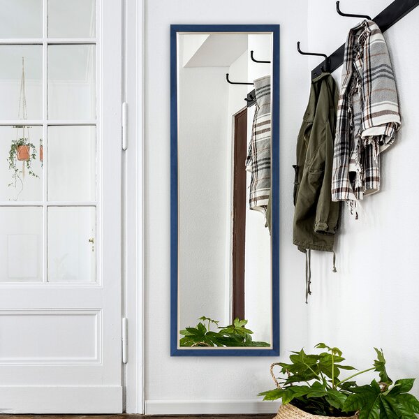 HOMCOM Specchio a Figura Intera 150x50 cm con Cornice in Velluto e Supporto per Soggiorno Camera da Letto Blu