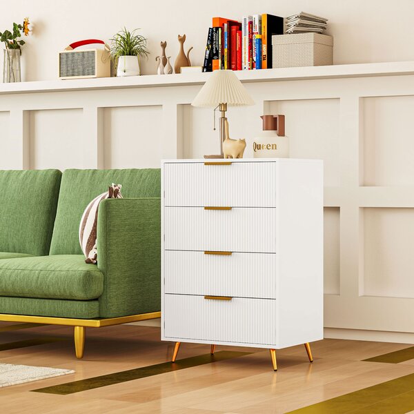 HOMCOM Comoda da Camera Moderna con 4 Cassetti Frontali con Design Ondulato Anti-ribaltamento 60x40x90 cm Bianco