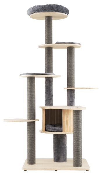 Costway Albero per gatti alto 172 cm posatoio imbottito rifugio privato, Mobile arrampicata per gattini tappetini staccabili pali graffi base stabile