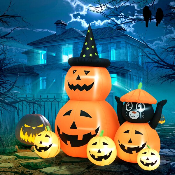 Outsunny Calabaza Gonfiabile di Halloween con Gatto da 6 Piedi con Luci LED IP44 e Gonfiatore per Feste 160x100x180 cm Arancione | Aosom Italy