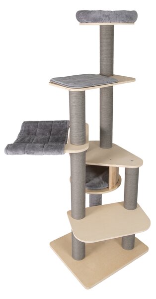 Costway Tiragraffi alto 197 cm torre gatti più livelli trespolo imbottito superiore, Condominio privato materassini staccabili pali graffiare amaca confortevole