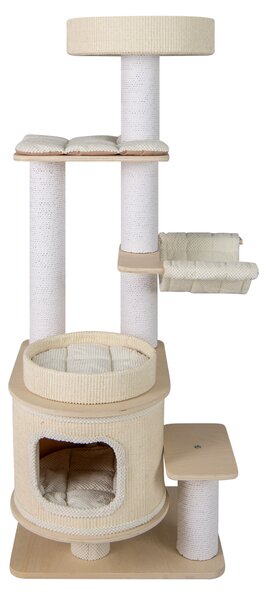 Costway Tiragraffi moderno 151 cm torre gatti più livelli poggiapiedi imbottito, Condo 2 piani tappetini morbidi rimovibili posti graffianti amaca accogliente