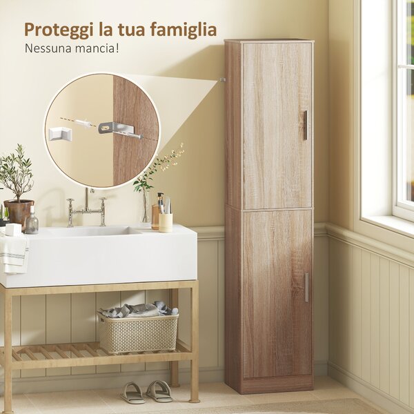 HOMCOM Mobile Colonna Bagno a 2 Armadietti con 6 Ripiani Regolabili, in Legno, 40x35x180 cm, Color Legno | Aosom Italy