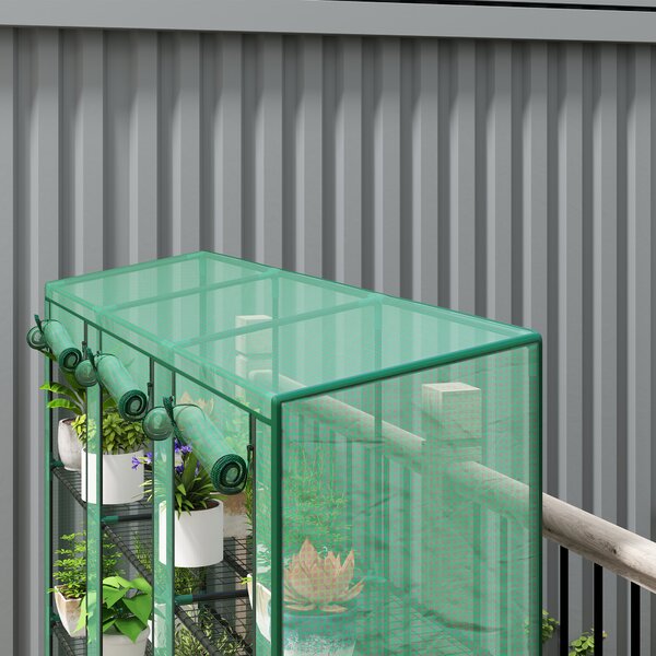 Outsunny Serra da Esterno a 3 Livelli con Porta Avvolgibile con Cerniera 9 Ripiani Copertura in PE 215x46x151cm Verde | Aosom Italy