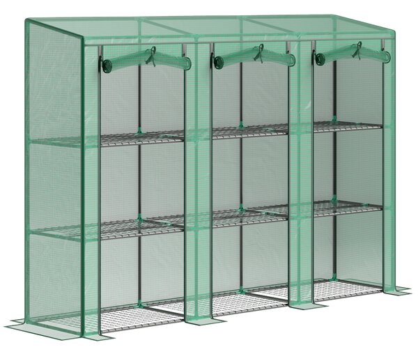 Outsunny Serra da Esterno a 3 Livelli con Porta Avvolgibile con Cerniera 9 Ripiani Copertura in PE 215x46x151cm Verde | Aosom Italy
