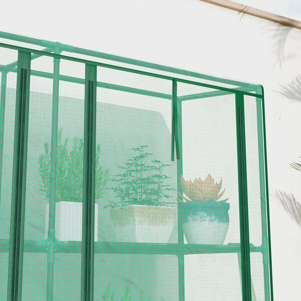 Outsunny Serra da Esterno a 3 Livelli con Porta Avvolgibile con Cerniera 9 Ripiani Copertura in PE 215x46x151cm Verde | Aosom Italy