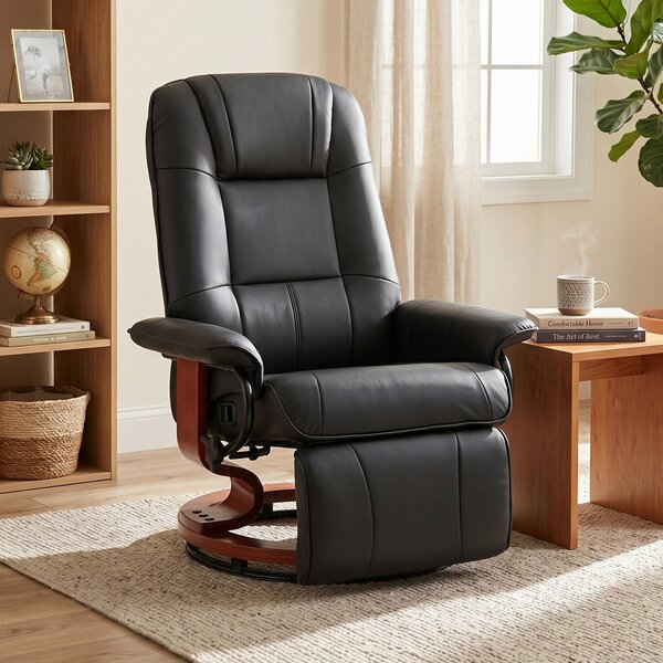 HOMCOM Poltrona Relax Reclinabile Manualmente fino 145° con Poggiapiedi e Rivestimento in Finta Pelle, Nero | Aosom Italy