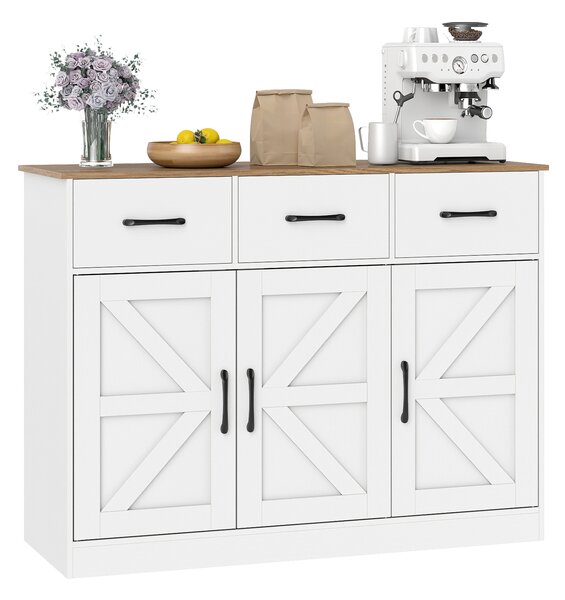 Costway Grande credenza da 108 cm con ripiani regolabili e ante, Mobile cucina in legno per sala da pranzo e soggiorno Bianco