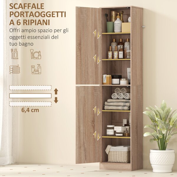 HOMCOM Mobile Colonna Bagno a 2 Armadietti con 6 Ripiani Regolabili, in Legno, 40x35x180 cm, Color Legno | Aosom Italy