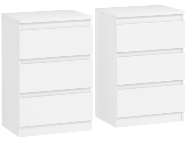 HOMCOM Comodino, Set di 2 Tavolini con 3 Cassetti, Comodino, Comodino per Camera da Letto, Soggiorno, 40 x 30 x 59,5 cm, Bianco | Aosom Italy