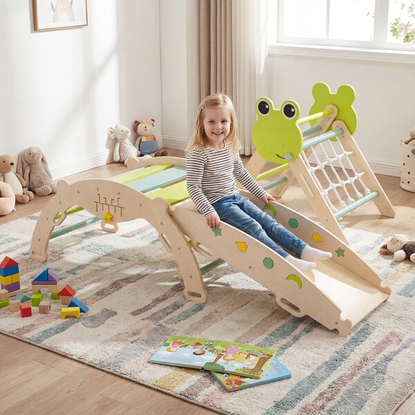 Costway Set di arrampicata a triangolo giungla pieghevole arco rampa scalatore, Gioco montessori blocchi labirinto per neonati bambini arrampicata