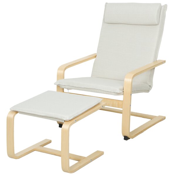 HOMCOM Poltrona con Poggiapiedi Poltrona da Lettura con Schienale Alto Poggiatesta Rimovibile Gambe in Legno e Rivestimento in Lino Crema | Aosom Italy
