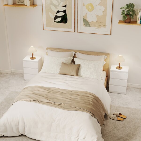 HOMCOM Comodino, Set di 2 Tavolini con 3 Cassetti, Comodino, Comodino per Camera da Letto, Soggiorno, 40 x 30 x 59,5 cm, Bianco | Aosom Italy