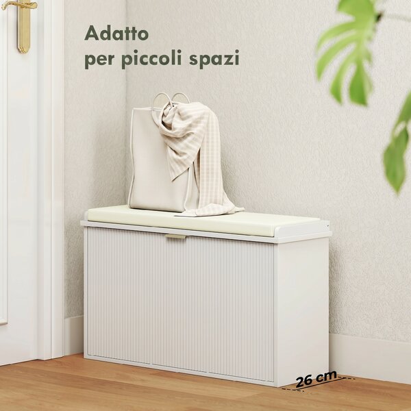 HOMCOM Panca Scarpiera con Ripiano Interno, in Legno e Tessuto Effetto Lino, 80x26x47.5 cm, Bianca e Beige