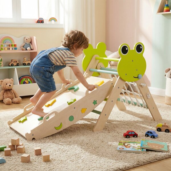 Costway Set di arrampicata a triangolo giungla pieghevole arco rampa scalatore, Gioco montessori blocchi labirinto per neonati bambini arrampicata