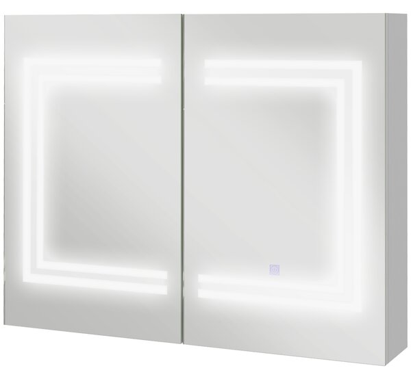 Kleankin Specchio Bagno Contenitore con Luce LED, 80 x 65cm Mobile Bagno con Specchio, Anta Soft Close, Dimmerabile a 3 Colori, Ripiani Regolabili, Bianco Lucido | Aosom Italy