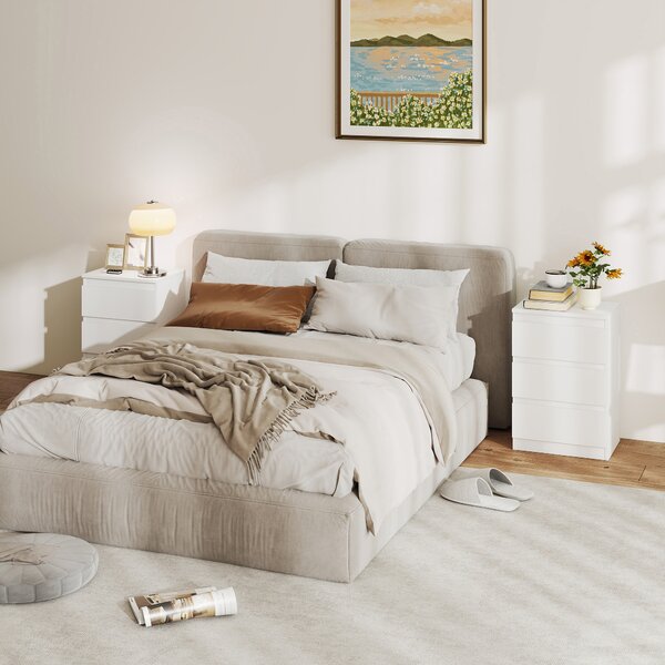 HOMCOM Comodino, Set di 2 Tavolini con 3 Cassetti, Comodino, Comodino per Camera da Letto, Soggiorno, 40 x 30 x 59,5 cm, Bianco | Aosom Italy