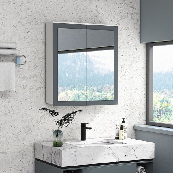 Kleankin Armadio da Bagno con Specchio Armadio da Bagno da Appendere con 2 Ante in Vetro e Ripiani Regolabili 69x17x75,5 cm Bianco | Aosom Italy