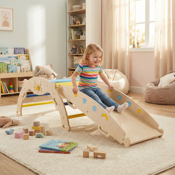 Costway Set da arrampicata a triangolo palestra pieghevole nautica arco rampa scala corda, Gioco montessori blocchi labirinto per bambini cameretta asilo