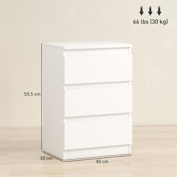 HOMCOM Comodino, Set di 2 Tavolini con 3 Cassetti, Comodino, Comodino per Camera da Letto, Soggiorno, 40 x 30 x 59,5 cm, Bianco | Aosom Italy