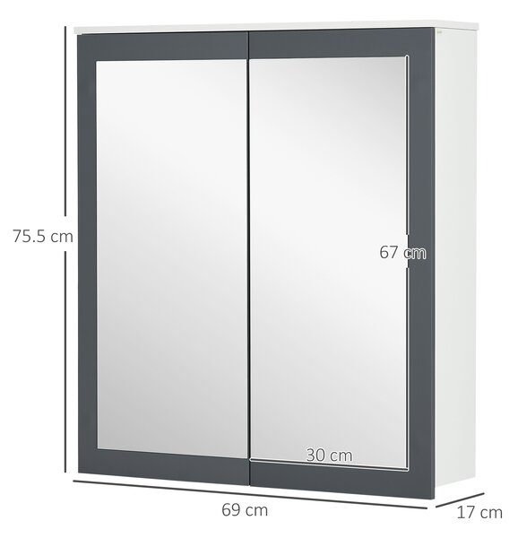 Kleankin Armadio da Bagno con Specchio Armadio da Bagno da Appendere con 2 Ante in Vetro e Ripiani Regolabili 69x17x75,5 cm Bianco | Aosom Italy