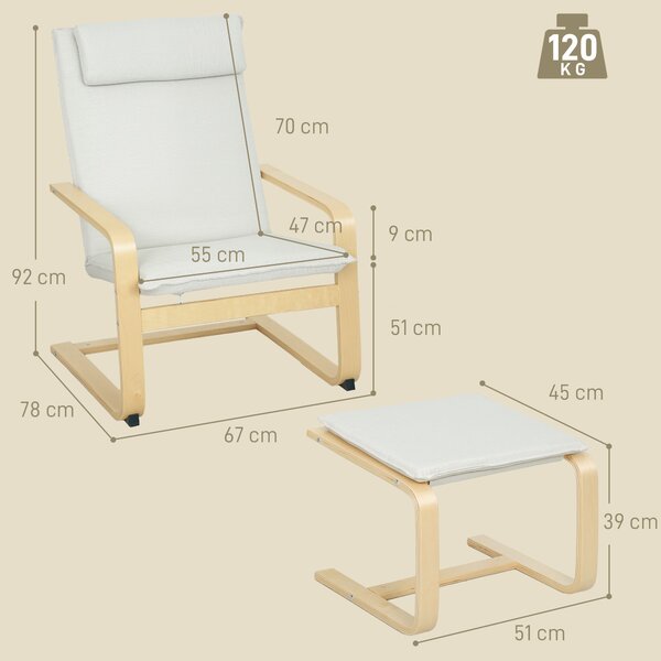 HOMCOM Poltrona con Poggiapiedi Poltrona da Lettura con Schienale Alto Poggiatesta Rimovibile Gambe in Legno e Rivestimento in Lino Crema | Aosom Italy