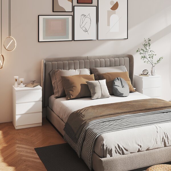 HOMCOM Comodino, Set di 2 Tavolini con 3 Cassetti, Comodino, Comodino per Camera da Letto, Soggiorno, 40 x 30 x 59,5 cm, Bianco | Aosom Italy
