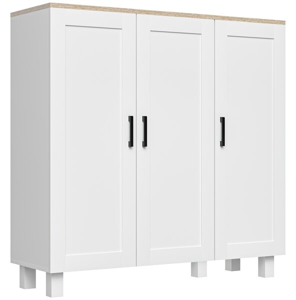 HOMCOM Credenza Cucina in Legno a 3 Ante, Ripiani Regolabili, Stile Minimalista Nordico, 90x30x90cm, Bianco | Aosom Italy