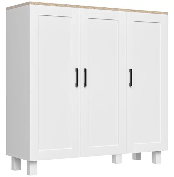 HOMCOM Credenza Cucina in Legno a 3 Ante, Ripiani Regolabili, Stile Minimalista Nordico, 90x30x90cm, Bianco | Aosom Italy
