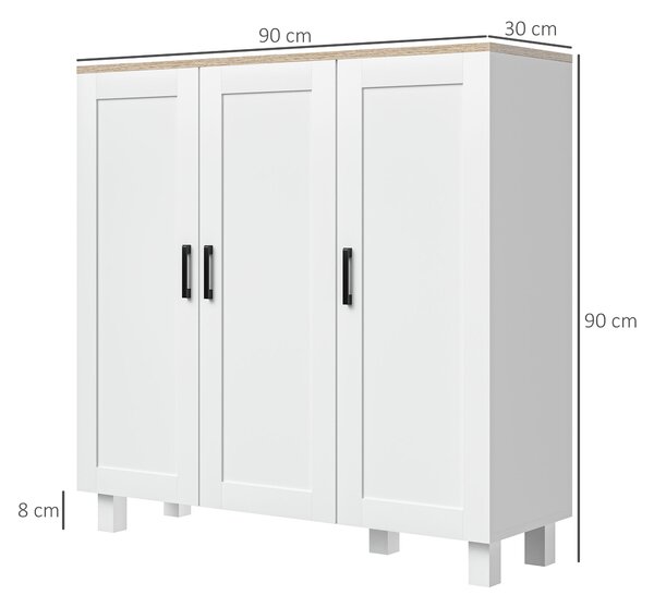 HOMCOM Credenza Cucina in Legno a 3 Ante, Ripiani Regolabili, Stile Minimalista Nordico, 90x30x90cm, Bianco | Aosom Italy