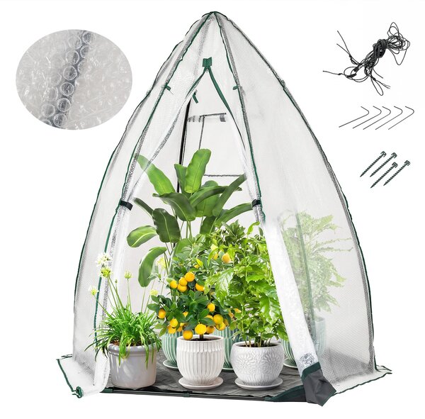 Costway Mini serra portatile pe bolle pesante porta cerniera finestra rete pavimento, Serra cupola piccola esterno kit 160x139x182 cm