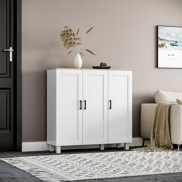 HOMCOM Credenza Cucina in Legno a 3 Ante, Ripiani Regolabili, Stile Minimalista Nordico, 90x30x90cm, Bianco | Aosom Italy