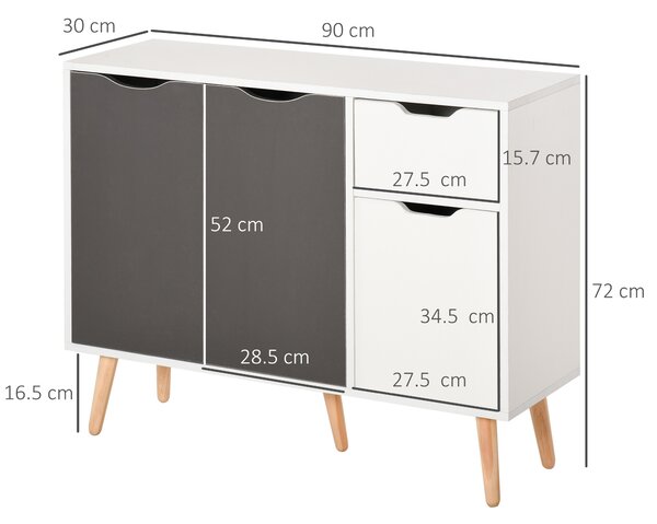 HOMCOM Credenza per Soggiorno con 3 Ante e Cassetto Mobile Contenitore per Soggiorno Cucina Camera 90x30x72 cm Bianco e Grigio | Aosom Italy