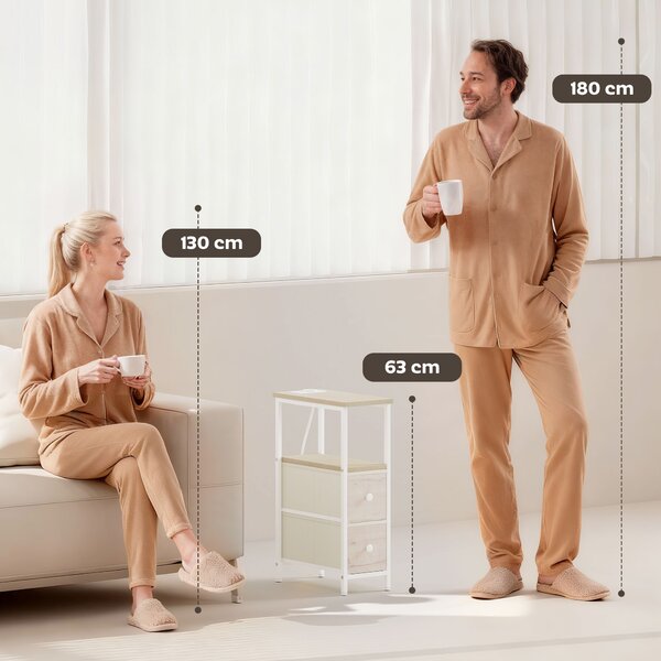 HOMCOM Set di 2 Tavolini Laterali Stretti con Presa CA Porta USB Porta USB-C 2 Cassetti in Tessuto legno naturale | Aosom Italy